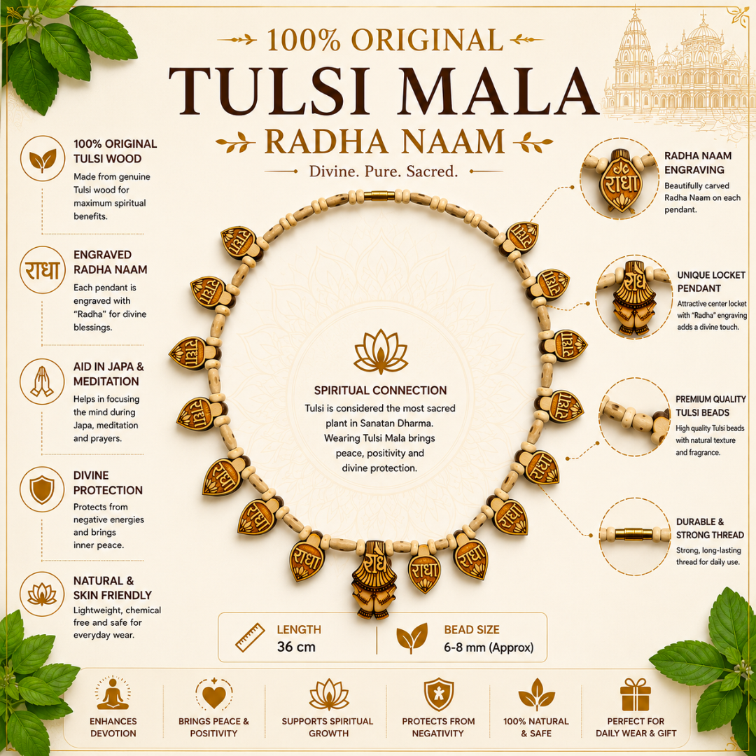 Tulsi Heart Original Radha Naam Tulsi Mala | Handcrafted Sacred Tulsi Wood Kanthi Necklace