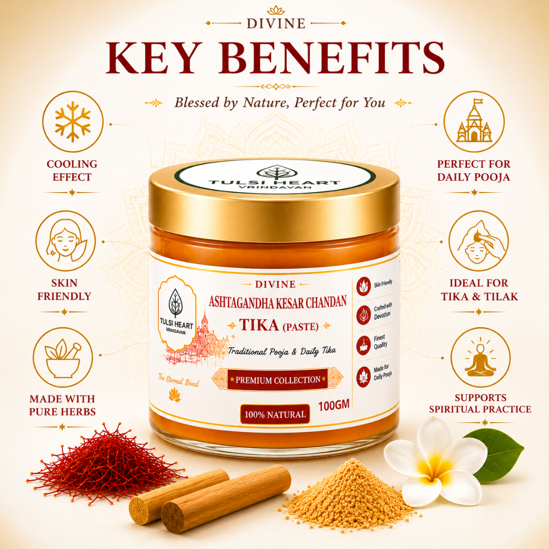 Tulsi Heart Vrindavan Ashtagandha Kesar Chandan Tika Paste | Premium Tilak for Daily Pooja, Tilak & Spiritual Rituals | 100g