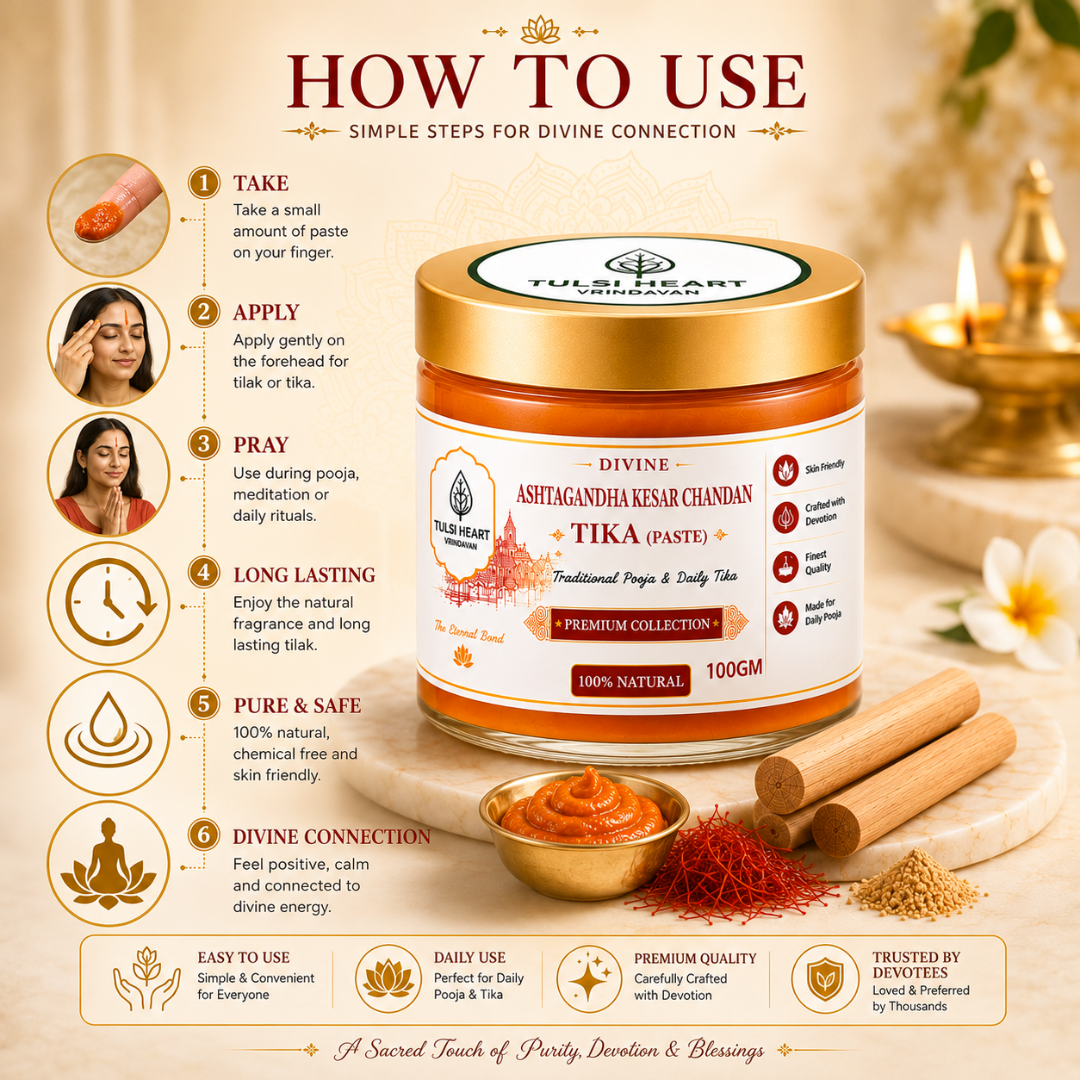 Tulsi Heart Vrindavan Ashtagandha Kesar Chandan Tika Paste | Premium Tilak for Daily Pooja, Tilak & Spiritual Rituals | 100g
