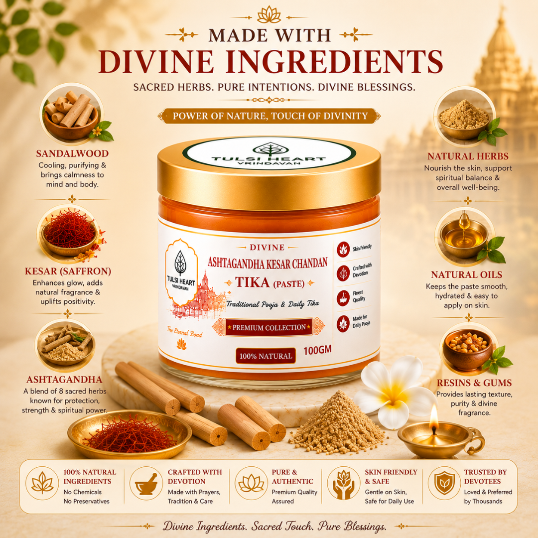Tulsi Heart Vrindavan Ashtagandha Kesar Chandan Tika Paste | Premium Tilak for Daily Pooja, Tilak & Spiritual Rituals | 100g