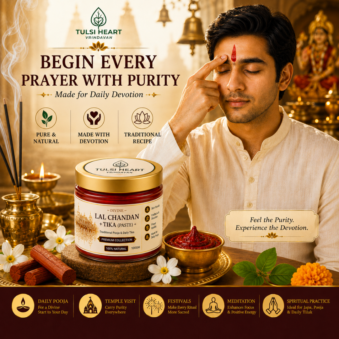 Tulsi Heart Divine Lal Kesar Chandan Tilak Paste (100g) – Premium Natural Tilak from Vrindavan