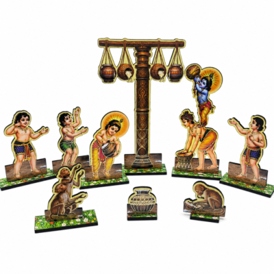 Bal Krishna Makhan Chori Leela 9 Piece MDF Chitrapat Set