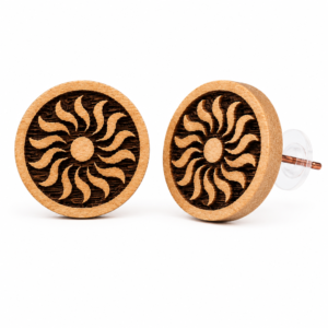 Tulsi Wood Sun Design Stud Earrings | Handcrafted Natural Wooden Earrings with Copper Pin