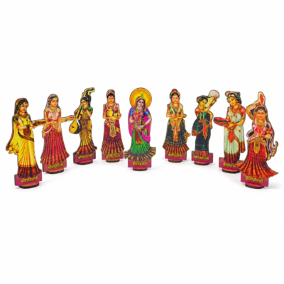 Shri Radha Rani Ashta Sakhi MDF Stand Set – 9 Piece, 4 Inch | Mandir & Pooja Decor
