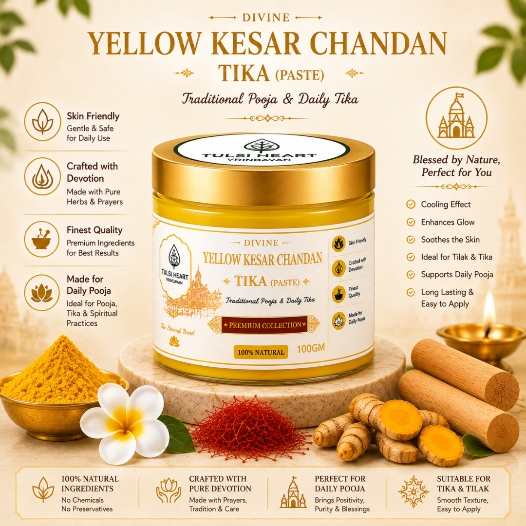 Yellow Kesar Chandan Tika Paste | Premium Ashtagandha Tilak for Daily Pooja, Tilak & Spiritual Rituals | 100% Natural | Tulsi Heart Vrindavan
