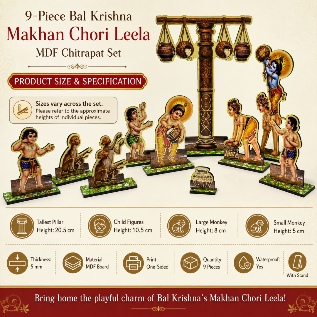 Bal Krishna Makhan Chori MDF set size and specifications