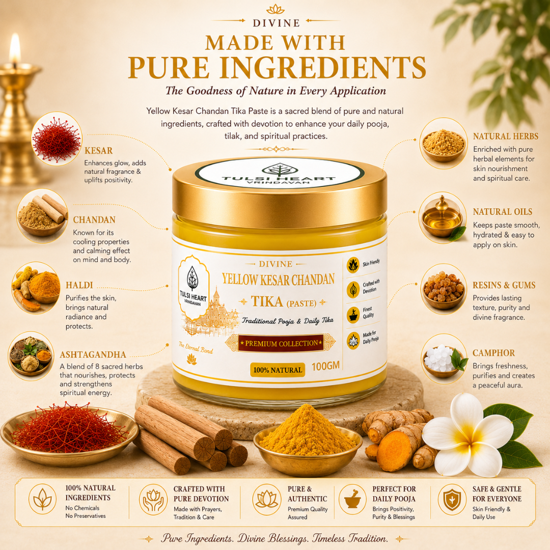 Yellow Kesar Chandan Tika Paste | Premium Ashtagandha Tilak for Daily Pooja, Tilak & Spiritual Rituals | 100% Natural | Tulsi Heart Vrindavan