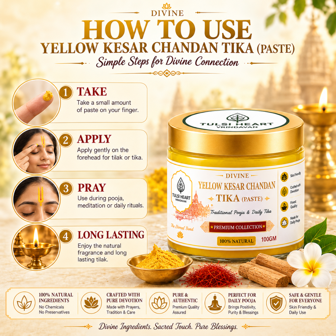 Yellow Kesar Chandan Tika Paste | Premium Ashtagandha Tilak for Daily Pooja, Tilak & Spiritual Rituals | 100% Natural | Tulsi Heart Vrindavan